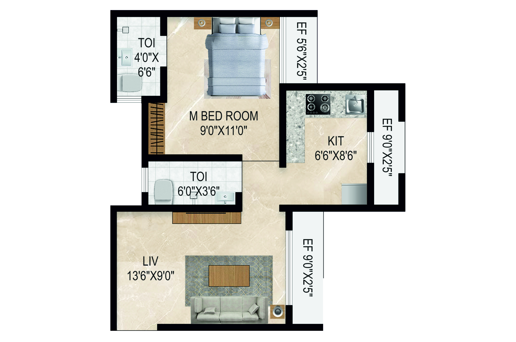1 BHK Floor Plan