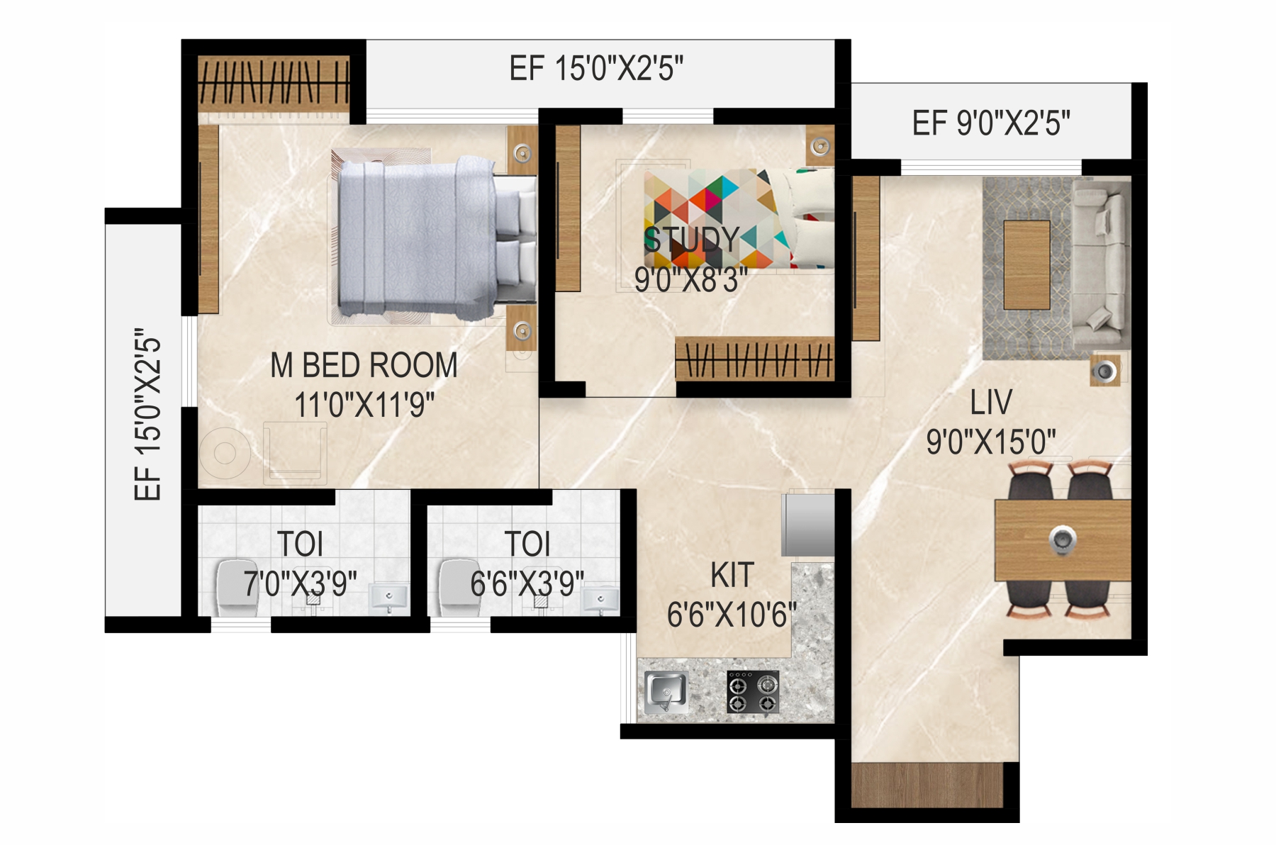 2 BHK Floor Plan
